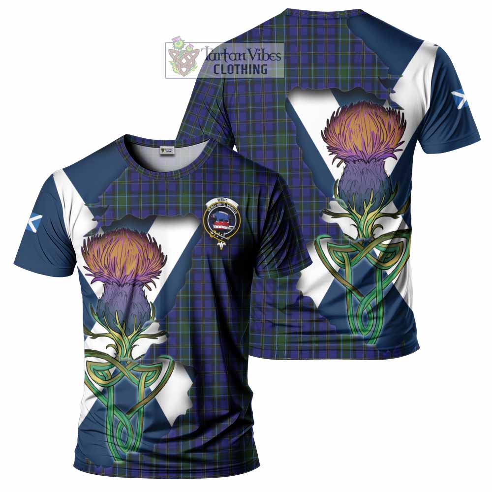 Tartan Vibes Clothing Weir Tartan Family Crest T-Shirt Scottish Thistle Celtic Inspired