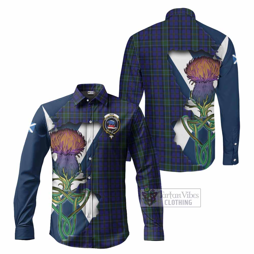 Tartan Vibes Clothing Weir Tartan Family Crest Long Sleeve Button Shirt Scottish Thistle Celtic Inspired