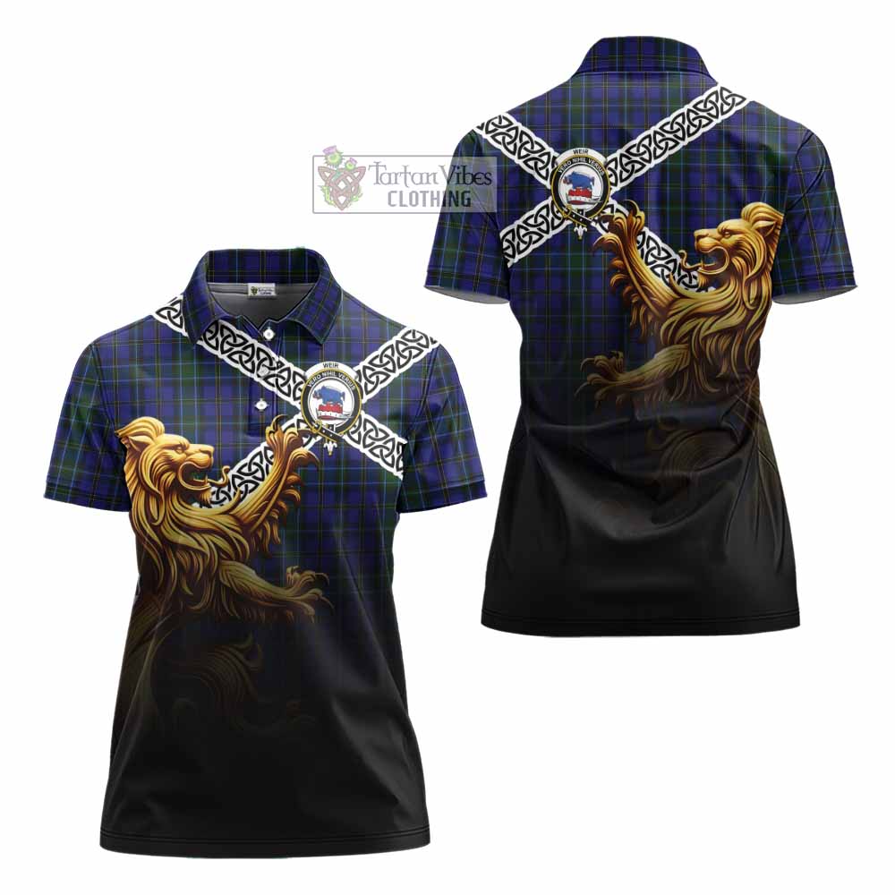 Tartan Vibes Clothing Weir Crest Tartan Women's Polo Shirt with Golden Lion Emblem Celtic Style