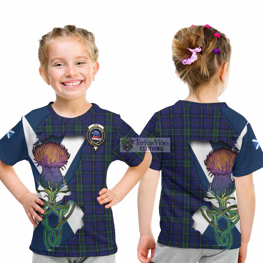 Tartan Vibes Clothing Weir Tartan Family Crest Kid T-Shirt Scottish Thistle Celtic Inspired