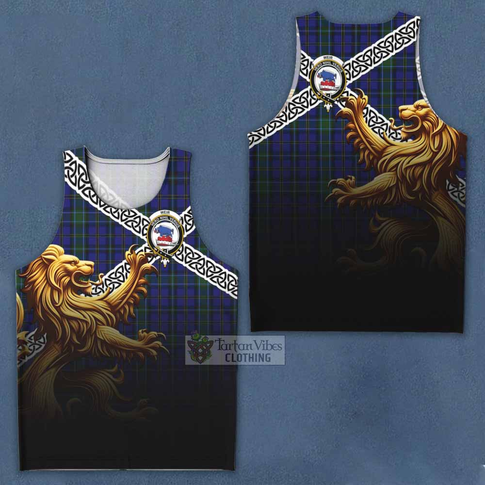 Tartan Vibes Clothing Weir Crest Tartan Men's Tank Top with Golden Lion Emblem Celtic Style
