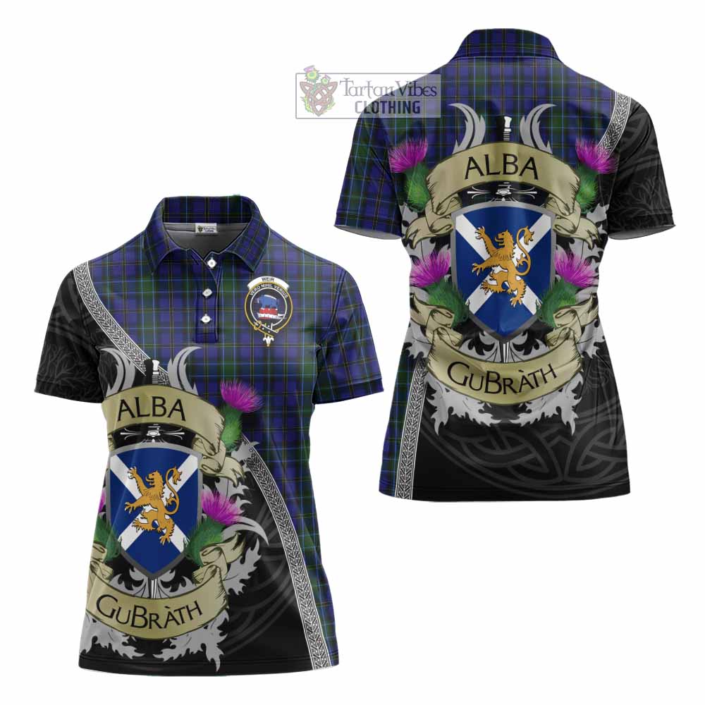 Tartan Vibes Clothing Weir Tartan Family Crest Women's Polo Shirt Lion Rampant Royal Thistle Shield Celtic Inspired