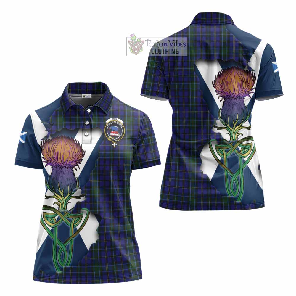 Tartan Vibes Clothing Weir Tartan Family Crest Women's Polo Shirt Scottish Thistle Celtic Inspired