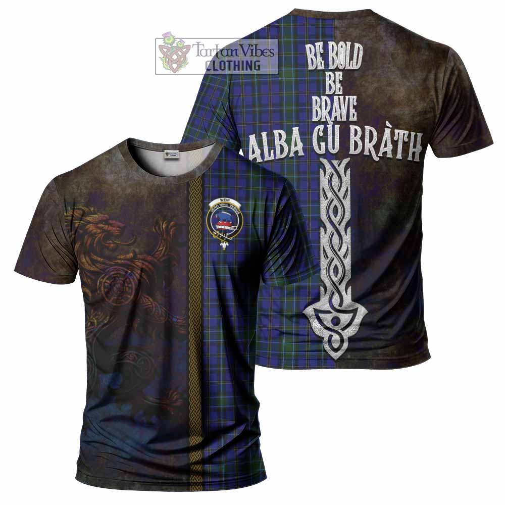 Tartan Vibes Clothing Weir Tartan Family Crest T-Shirt Alba Gu Brath Be Brave Lion Ancient Style