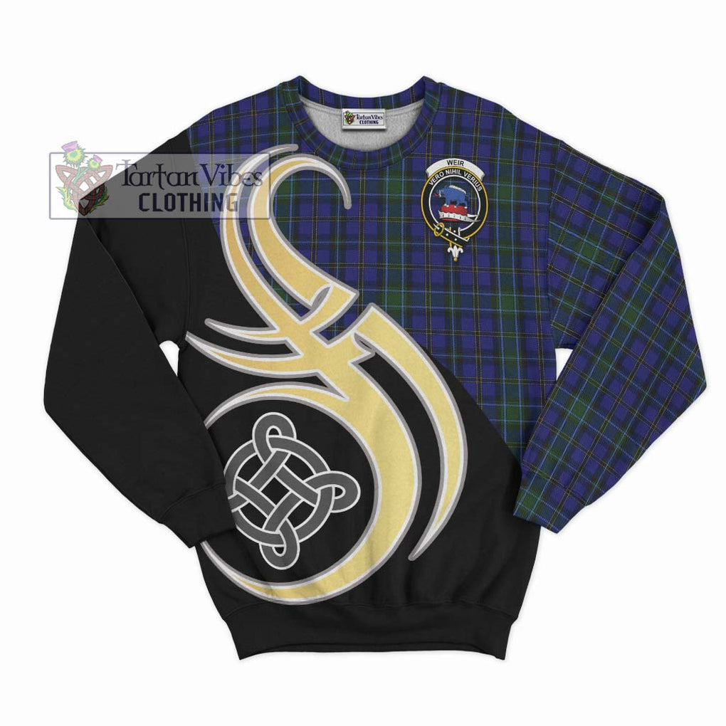 Weir Tartan Sweatshirt with Family Crest and Celtic Symbol Style - Tartan Vibes Clothing