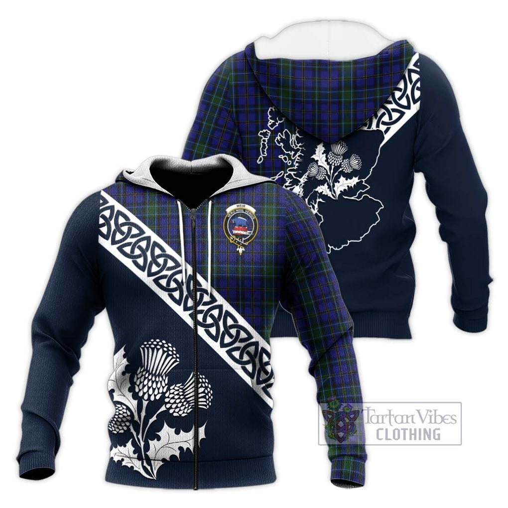 Tartan Vibes Clothing Weir Tartan Knitted Hoodie Featuring Thistle and Scotland Map