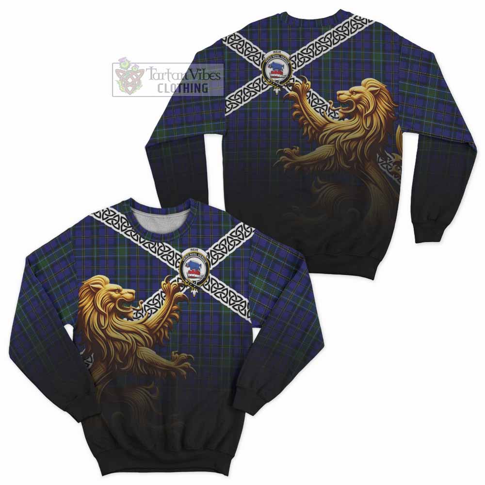 Tartan Vibes Clothing Weir Crest Tartan Sweatshirt with Golden Lion Emblem Celtic Style