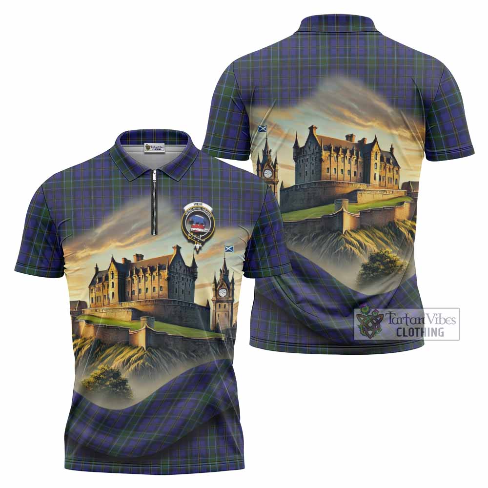 Tartan Vibes Clothing Weir Tartan Family Crest Zipper Polo Shirt with Scottish Ancient Castle Stype