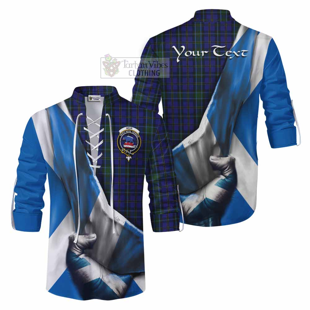 Tartan Vibes Clothing Weir Tartan Ghillie Kilt Shirt with Family Crest Scotland Patriotic Style