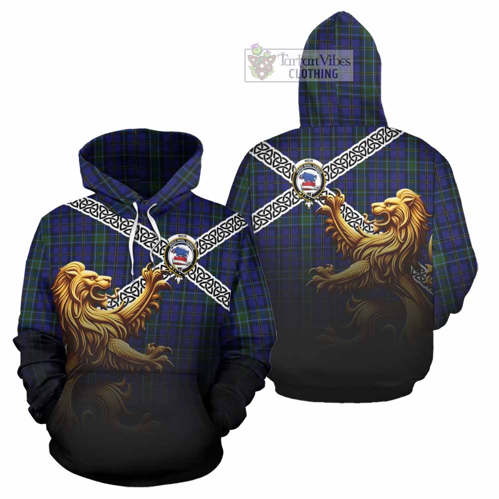 Tartan Vibes Clothing Weir Crest Tartan Hoodie with Golden Lion Emblem Celtic Style