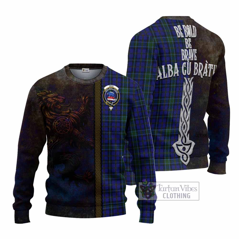 Tartan Vibes Clothing Weir Tartan Family Crest Knitted Sweater Alba Gu Brath Be Brave Lion Ancient Style
