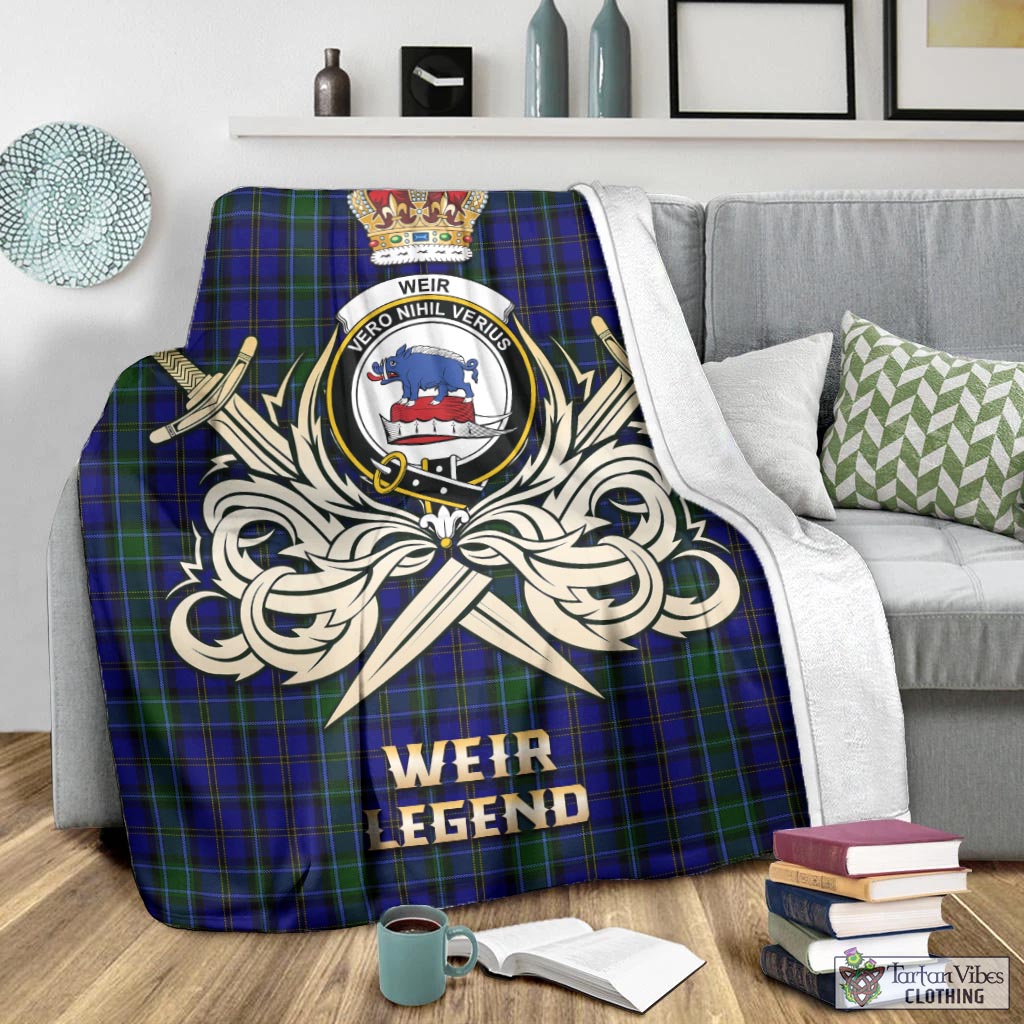 Tartan Vibes Clothing Weir Tartan Blanket with Clan Crest and the Golden Sword of Courageous Legacy