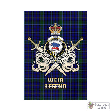Weir Tartan Garden Flag with Clan Crest and the Golden Sword of Courageous Legacy