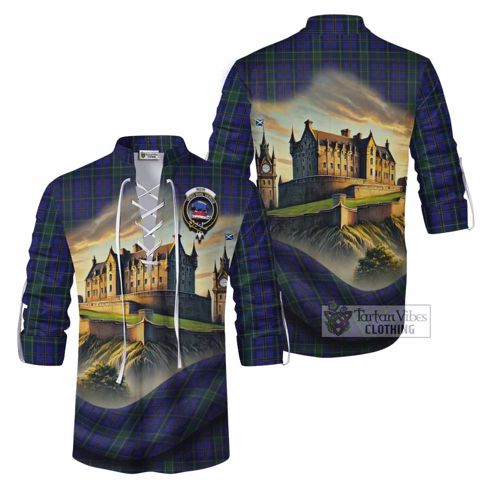 Tartan Vibes Clothing Weir Tartan Family Crest Ghillie Kilt Shirt with Scottish Ancient Castle Style
