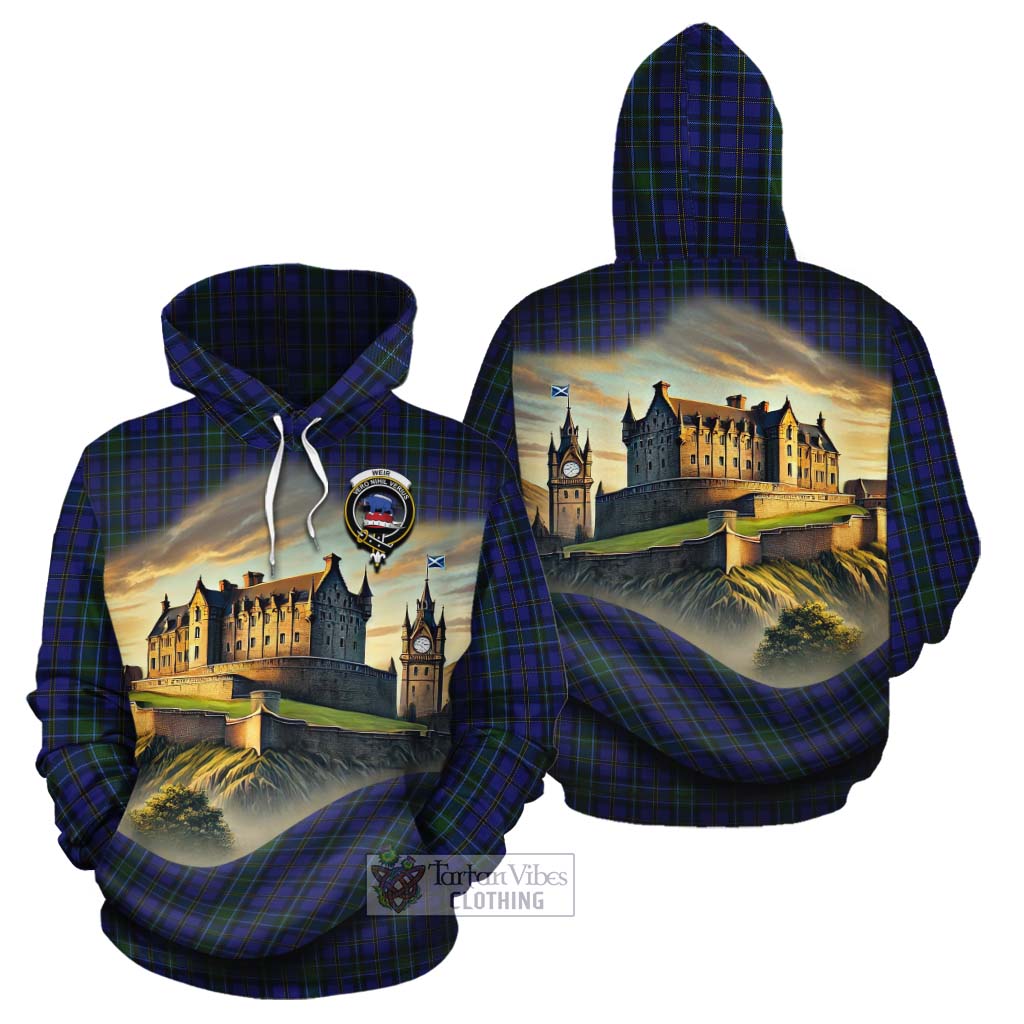 Tartan Vibes Clothing Weir Tartan Family Crest Cotton Hoodie with Scottish Ancient Castle Style