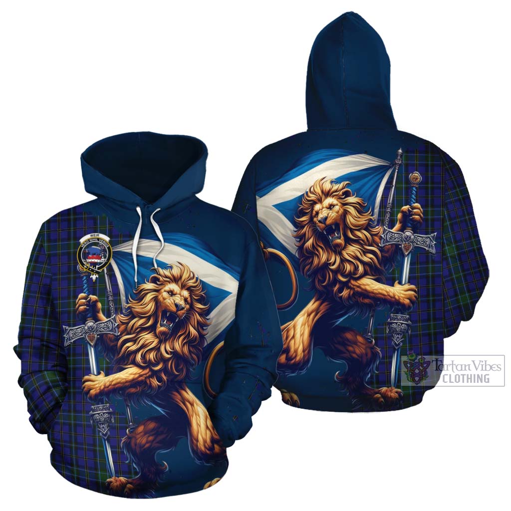 Tartan Vibes Clothing Weir Tartan Family Crest Cotton Hoodie with Scottish Majestic Lion
