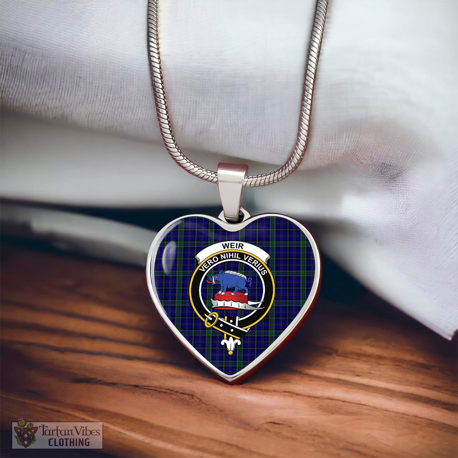 Tartan Vibes Clothing Weir Tartan Heart Necklace with Family Crest