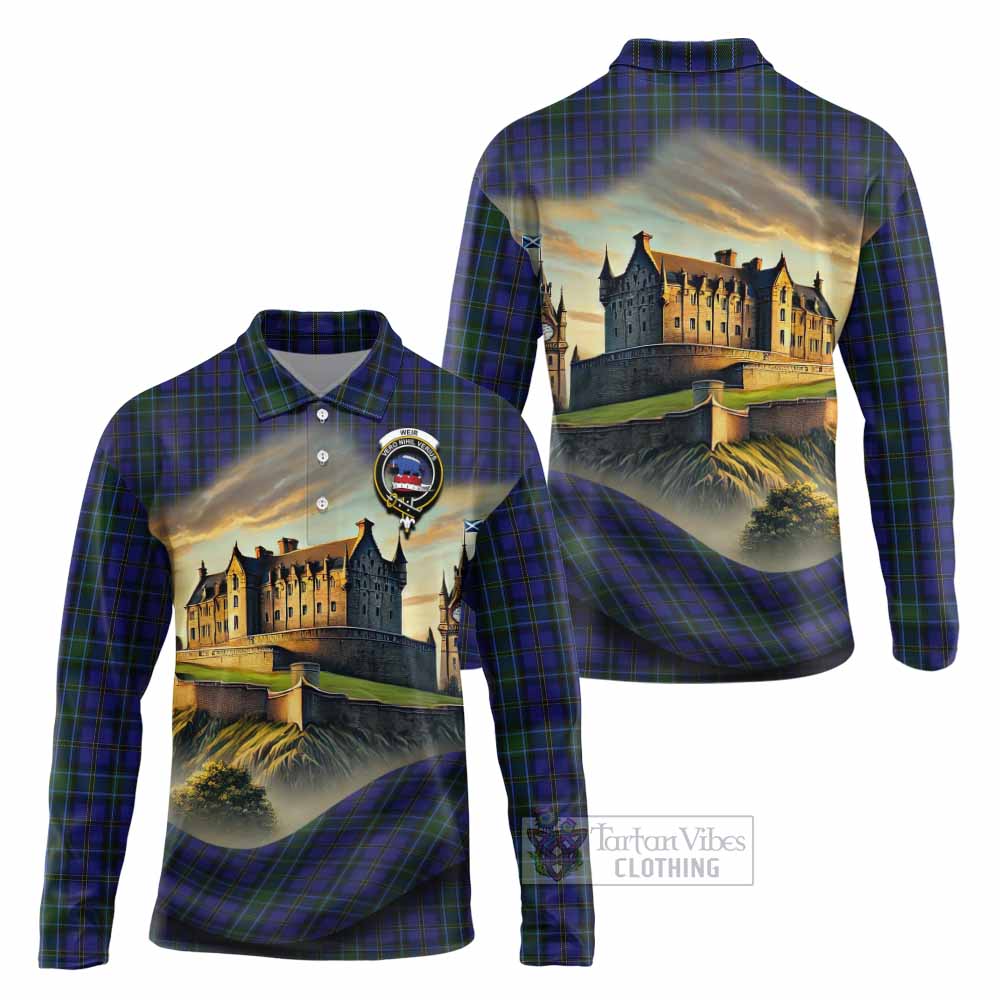 Tartan Vibes Clothing Weir Tartan Family Crest Long Sleeve Polo Shirt with Scottish Ancient Castle Style
