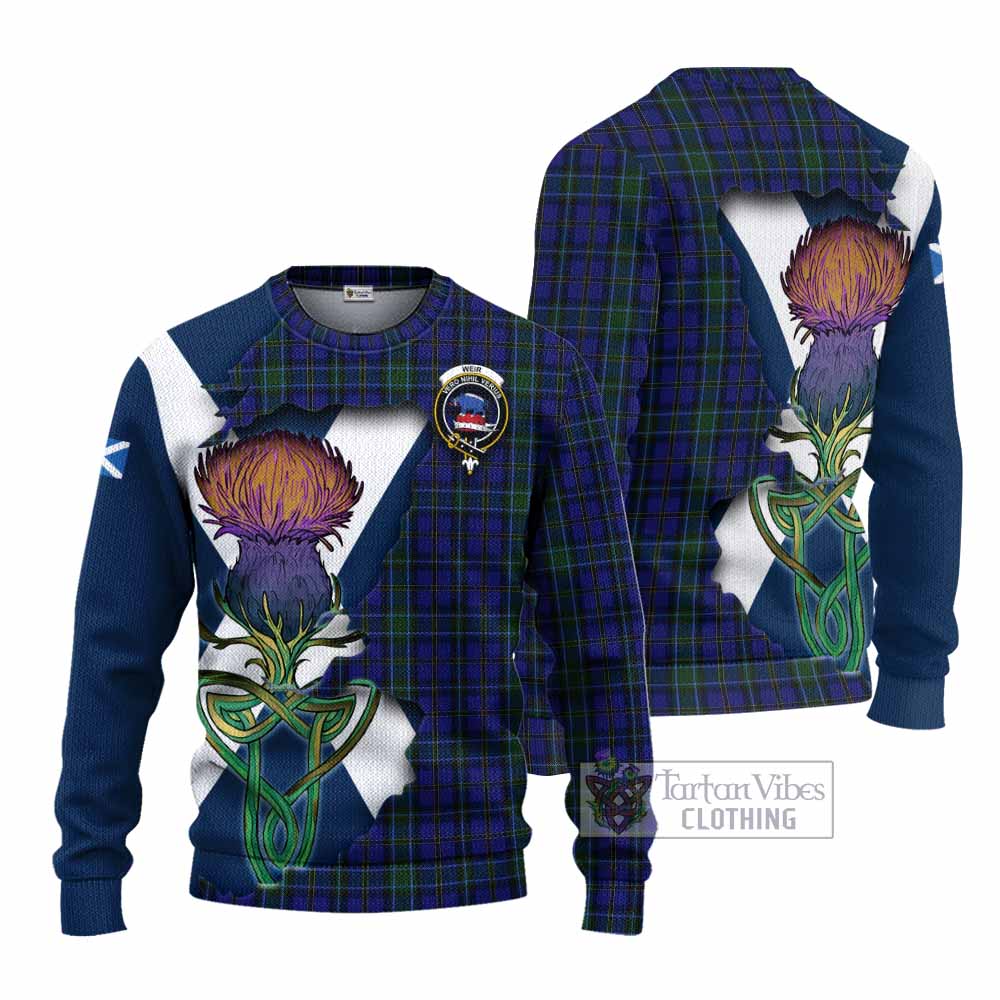 Tartan Vibes Clothing Weir Tartan Family Crest Knitted Sweater Scottish Thistle Celtic Inspired
