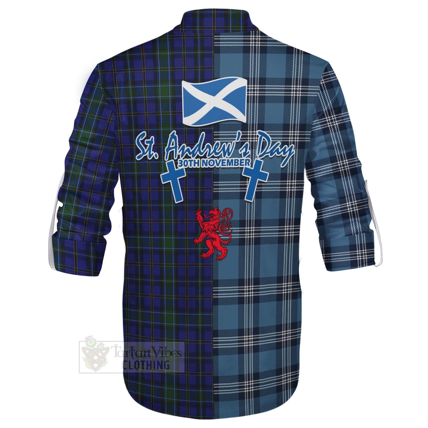 Tartan Vibes Clothing Weir Tartan Ghillie Kilt Shirt Happy St. Andrew's Day Half Tartan Style