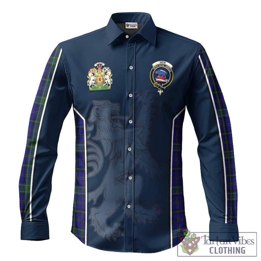 Weir Tartan Long Sleeve Button Up Shirt with Family Crest and Lion Rampant Vibes Sport Style