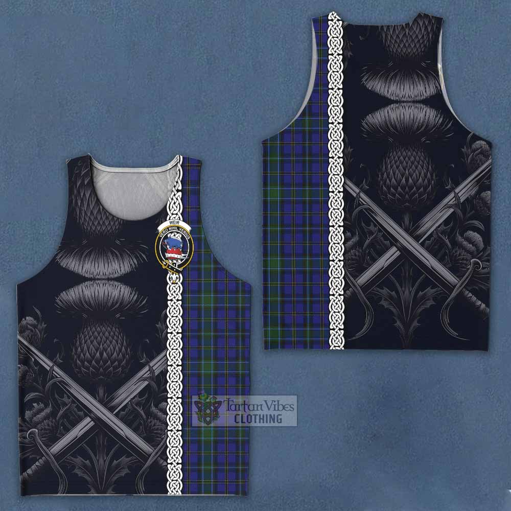 Tartan Vibes Clothing Weir Tartan Men's Tank Top with Family Crest Cross Sword Thistle Celtic Vibes