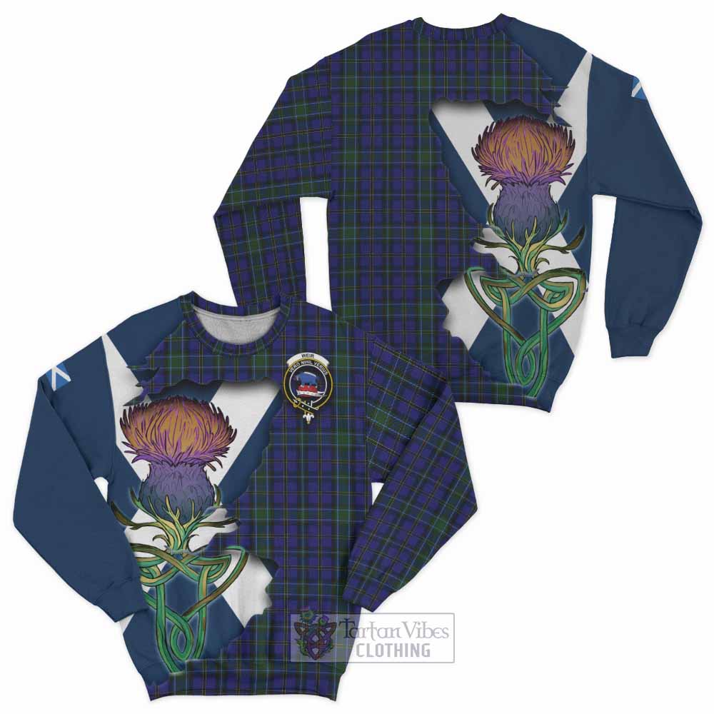 Tartan Vibes Clothing Weir Tartan Family Crest Sweatshirt Scottish Thistle Celtic Inspired