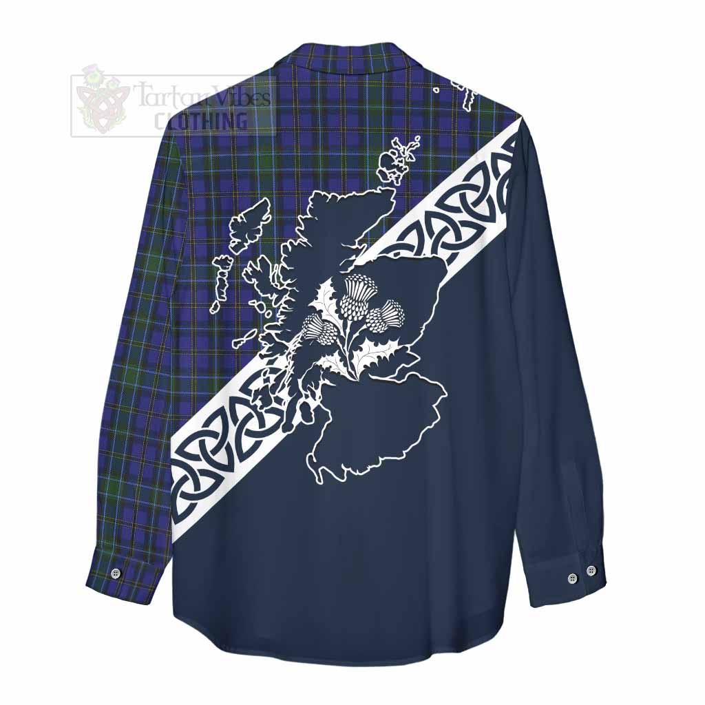 Tartan Vibes Clothing Weir Tartan Women's Casual Shirt Featuring Thistle and Scotland Map