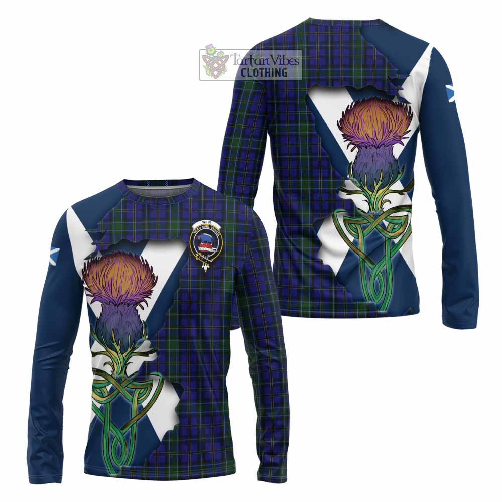 Tartan Vibes Clothing Weir Tartan Family Crest Long Sleeve T-Shirt Scottish Thistle Celtic Inspired
