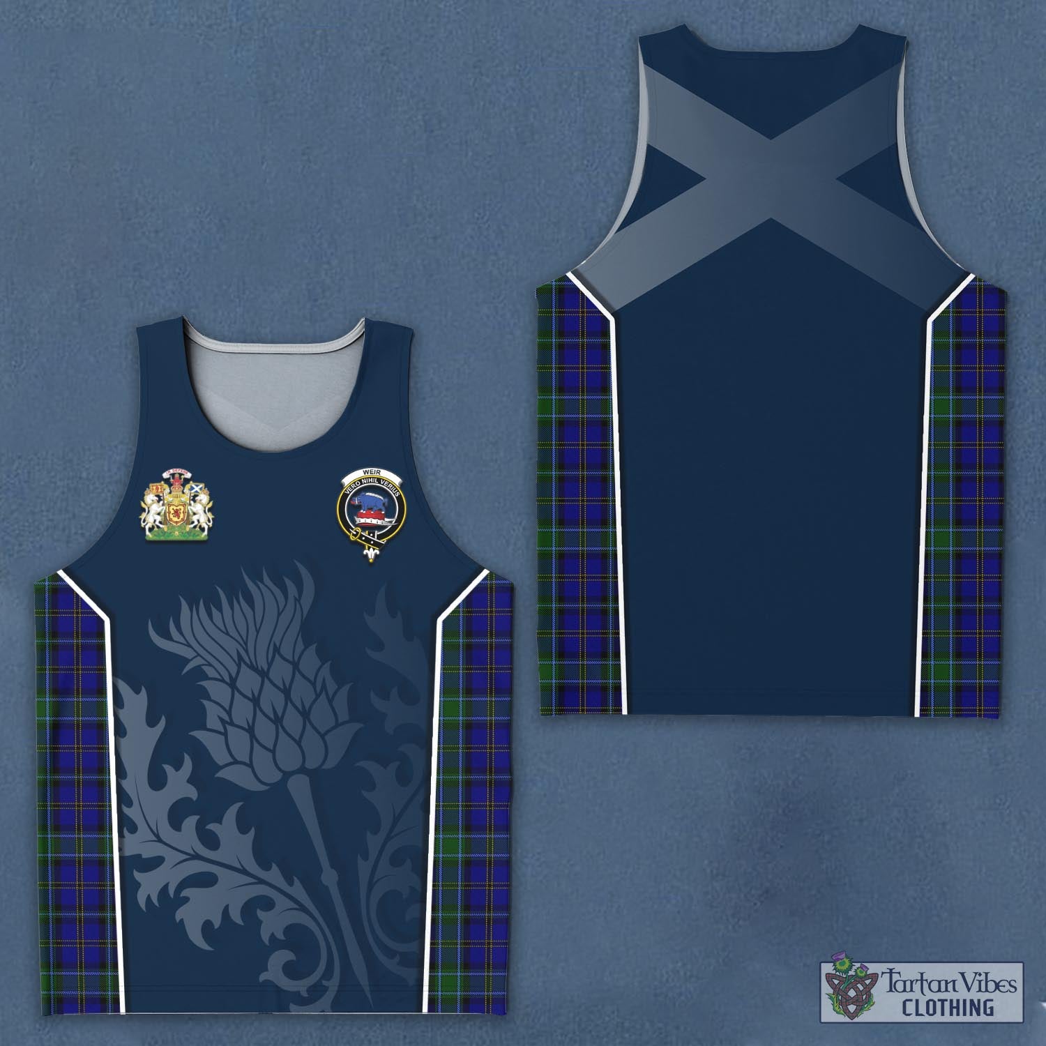 Tartan Vibes Clothing Weir Tartan Men's Tanks Top with Family Crest and Scottish Thistle Vibes Sport Style