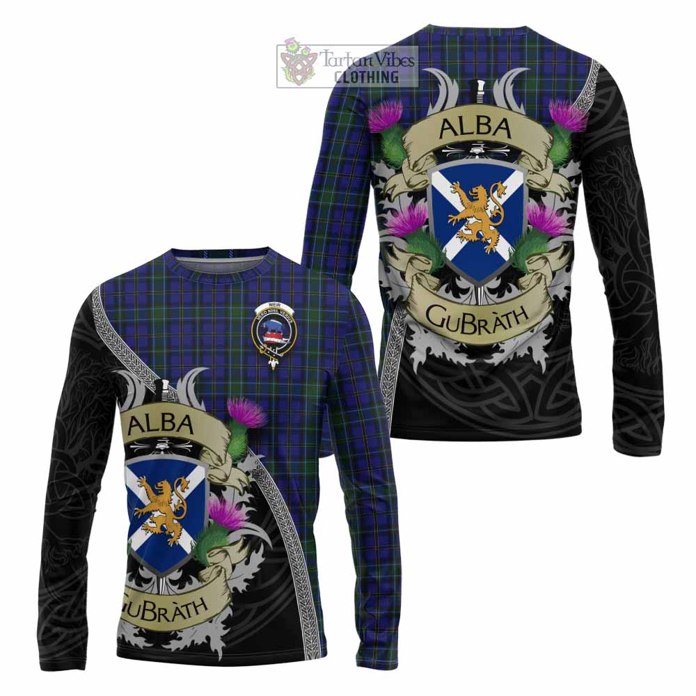 Tartan Vibes Clothing Weir Tartan Family Crest Long Sleeve T-Shirt Lion Rampant Royal Thistle Shield Celtic Inspired
