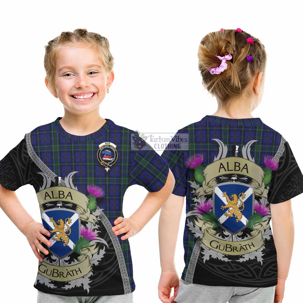 Tartan Vibes Clothing Weir Tartan Family Crest Kid T-Shirt Lion Rampant Royal Thistle Shield Celtic Inspired
