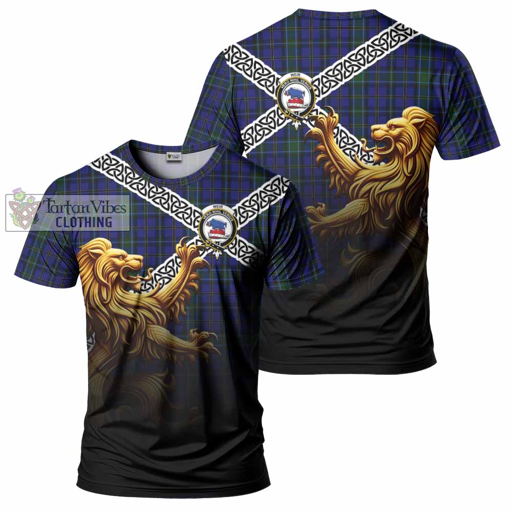 Tartan Vibes Clothing Weir Crest Tartan T-Shirt with Golden Lion Emblem Celtic Style