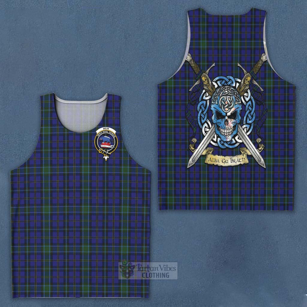 Tartan Vibes Clothing Weir Tartan Men's Tank Top with Family Crest Celtic Skull Style