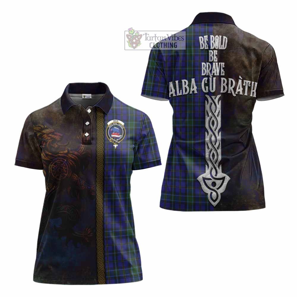 Tartan Vibes Clothing Weir Tartan Family Crest Women's Polo Shirt Alba Gu Brath Be Brave Lion Ancient Style