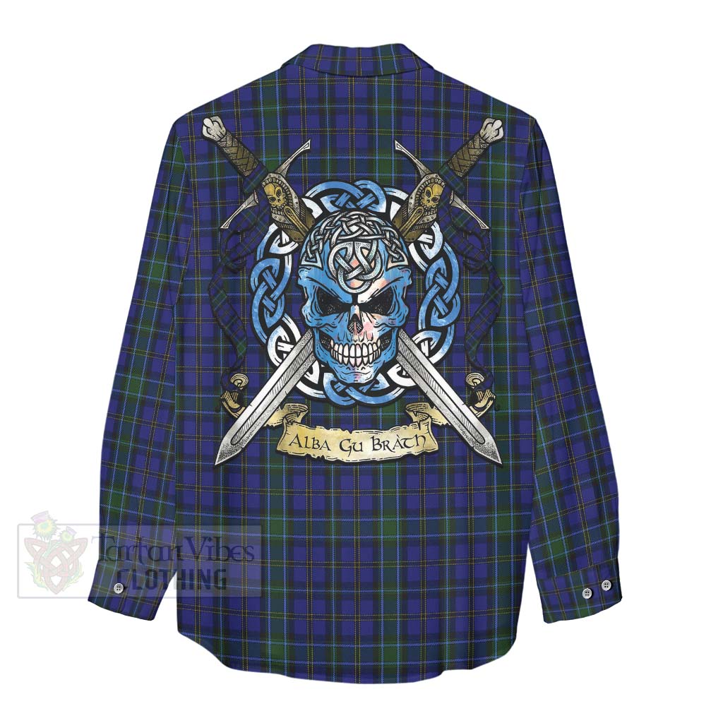 Tartan Vibes Clothing Weir Tartan Women's Casual Shirt with Family Crest Celtic Skull Style