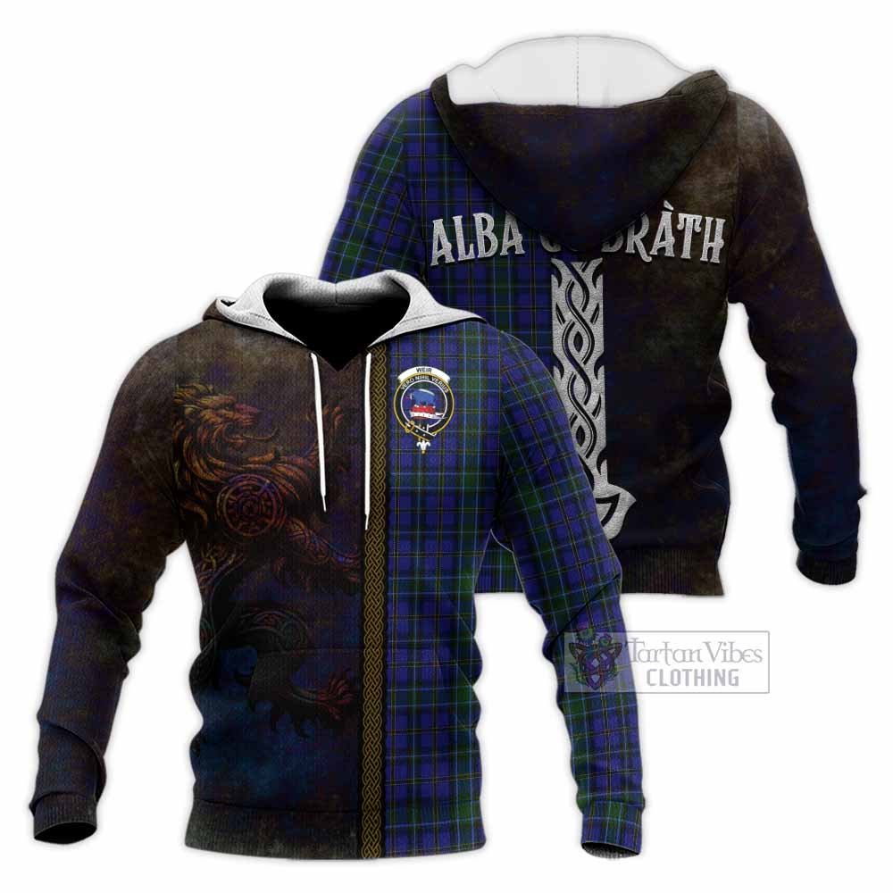 Tartan Vibes Clothing Weir Tartan Family Crest Knitted Hoodie Alba Gu Brath Be Brave Lion Ancient Style