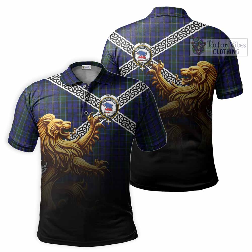 Tartan Vibes Clothing Weir Crest Tartan Polo Shirt with Golden Lion Emblem Celtic Style