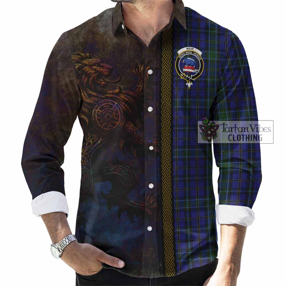 Tartan Vibes Clothing Weir Tartan Family Crest Long Sleeve Button Shirt Alba Gu Brath Be Brave Lion Ancient Style