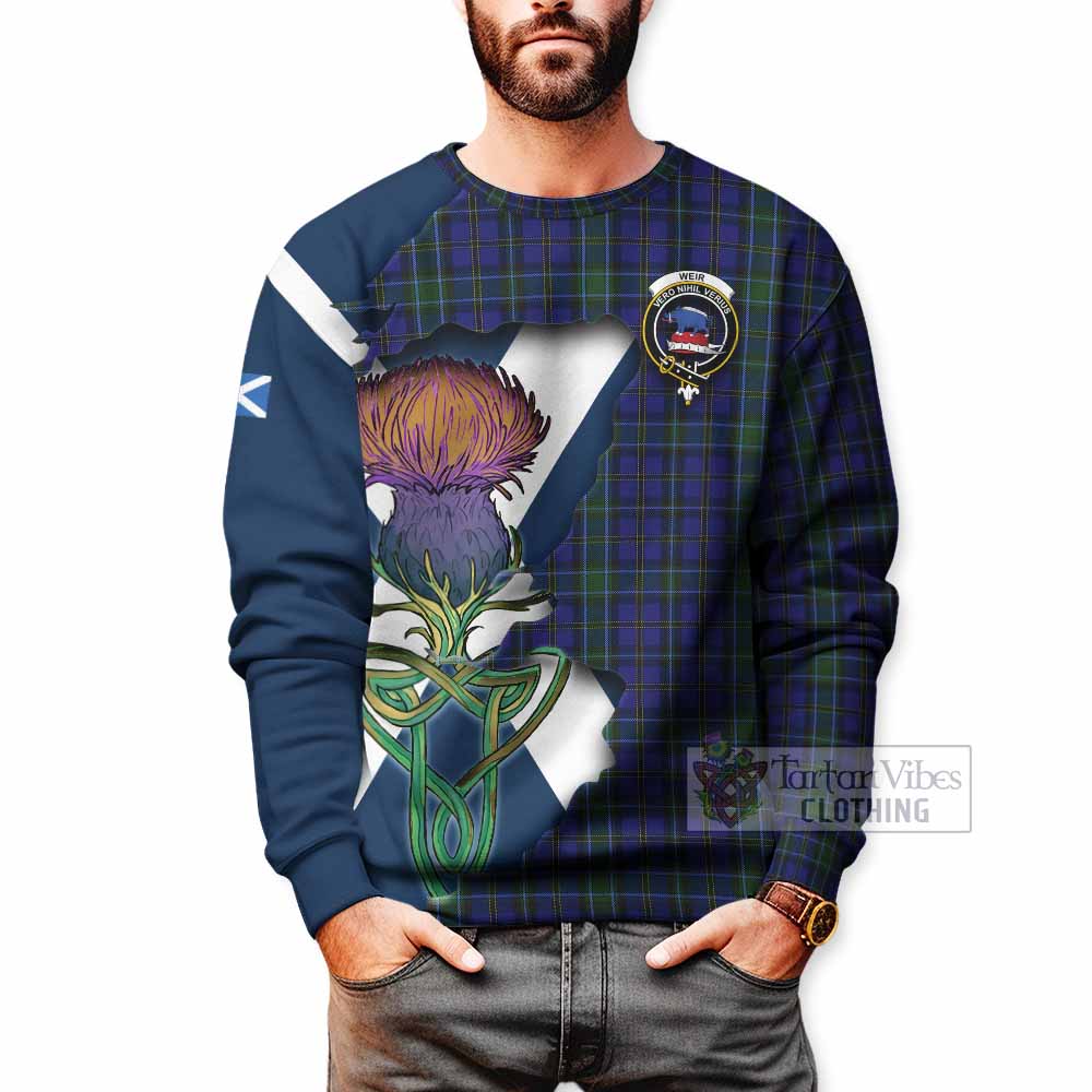 Tartan Vibes Clothing Weir Tartan Family Crest Sweatshirt Scottish Thistle Celtic Inspired