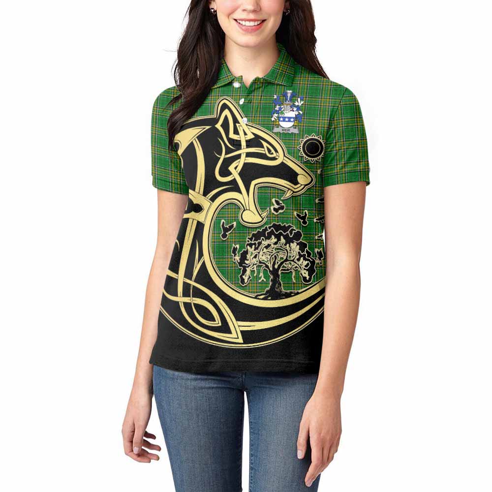 Tartan Vibes Clothing Weir Irish Tartan Women's Polo Shirt with Coat of Arms Celtic Wolf Style