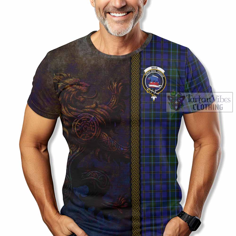 Tartan Vibes Clothing Weir Tartan Family Crest T-Shirt Alba Gu Brath Be Brave Lion Ancient Style