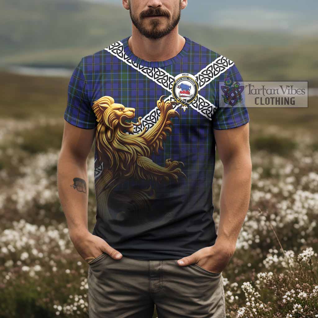 Tartan Vibes Clothing Weir Crest Tartan T-Shirt with Golden Lion Emblem Celtic Style