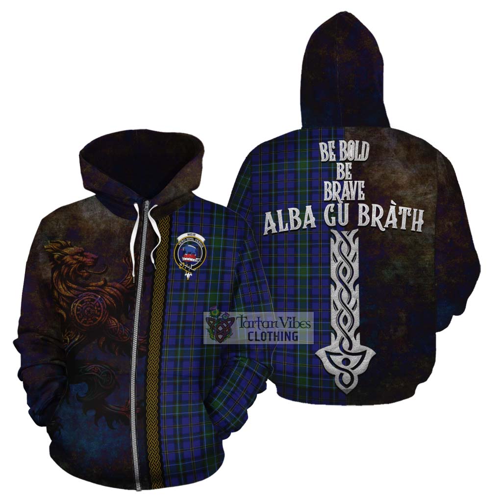 Tartan Vibes Clothing Weir Tartan Family Crest Cotton Hoodie Alba Gu Brath Be Brave Lion Ancient Style