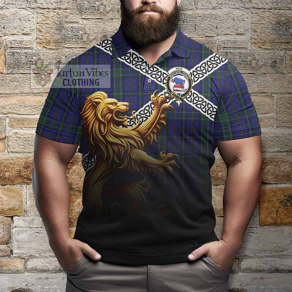 Tartan Vibes Clothing Weir Crest Tartan Polo Shirt with Golden Lion Emblem Celtic Style
