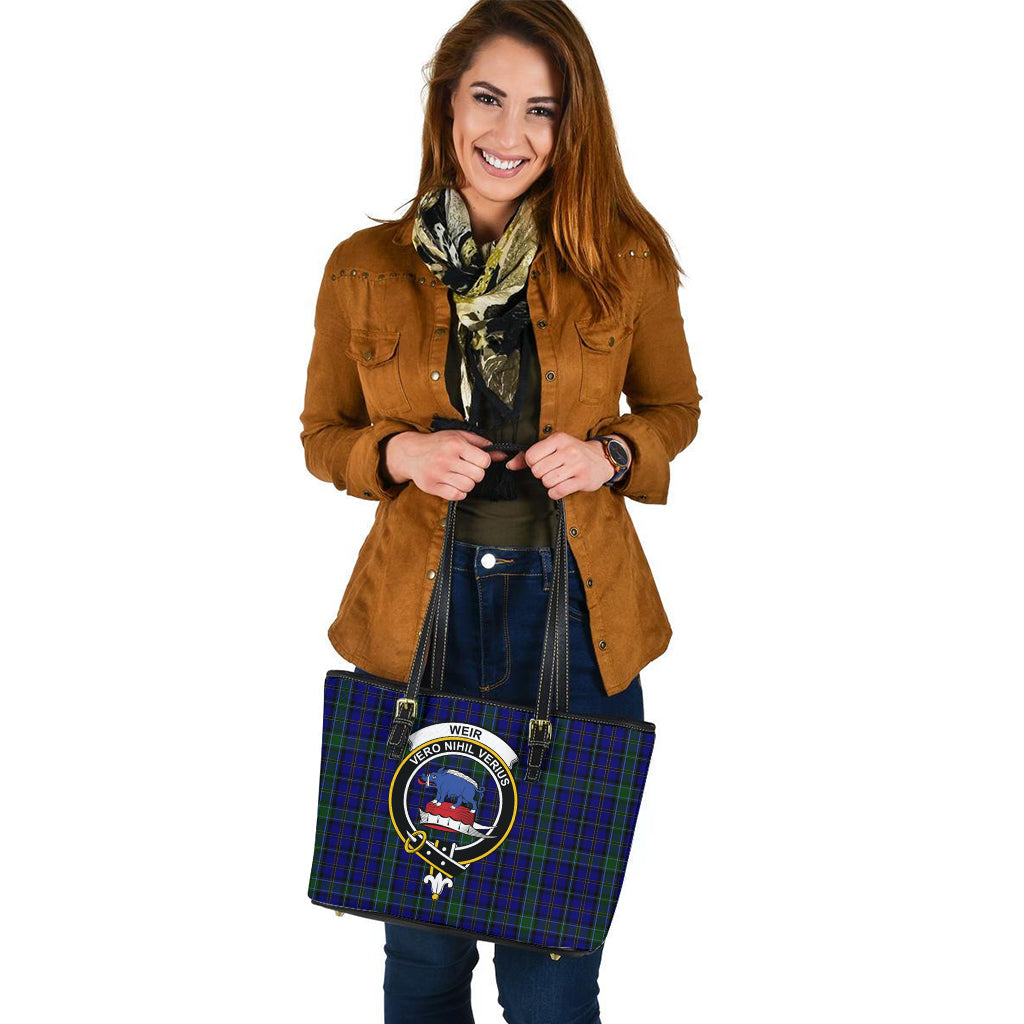 Weir Tartan Leather Tote Bag with Family Crest - Tartan Vibes Clothing