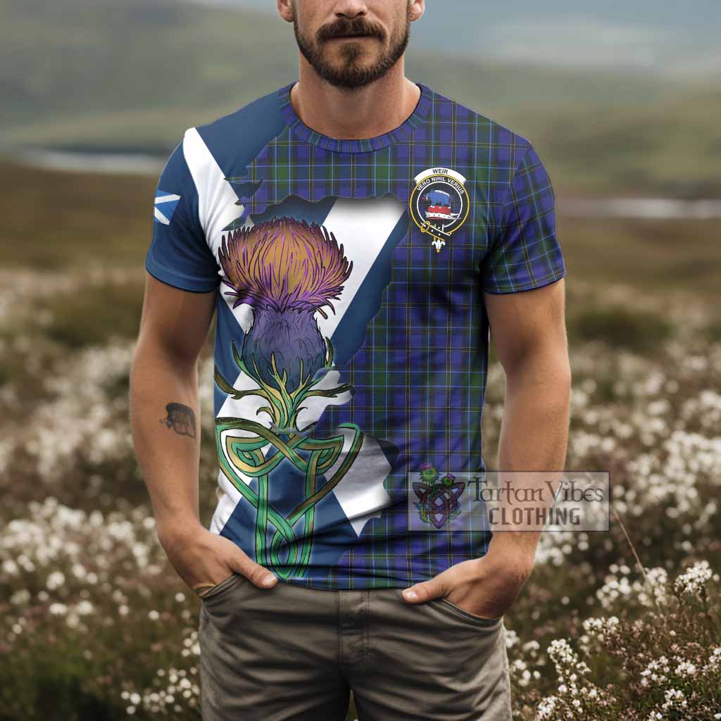Tartan Vibes Clothing Weir Tartan Family Crest T-Shirt Scottish Thistle Celtic Inspired