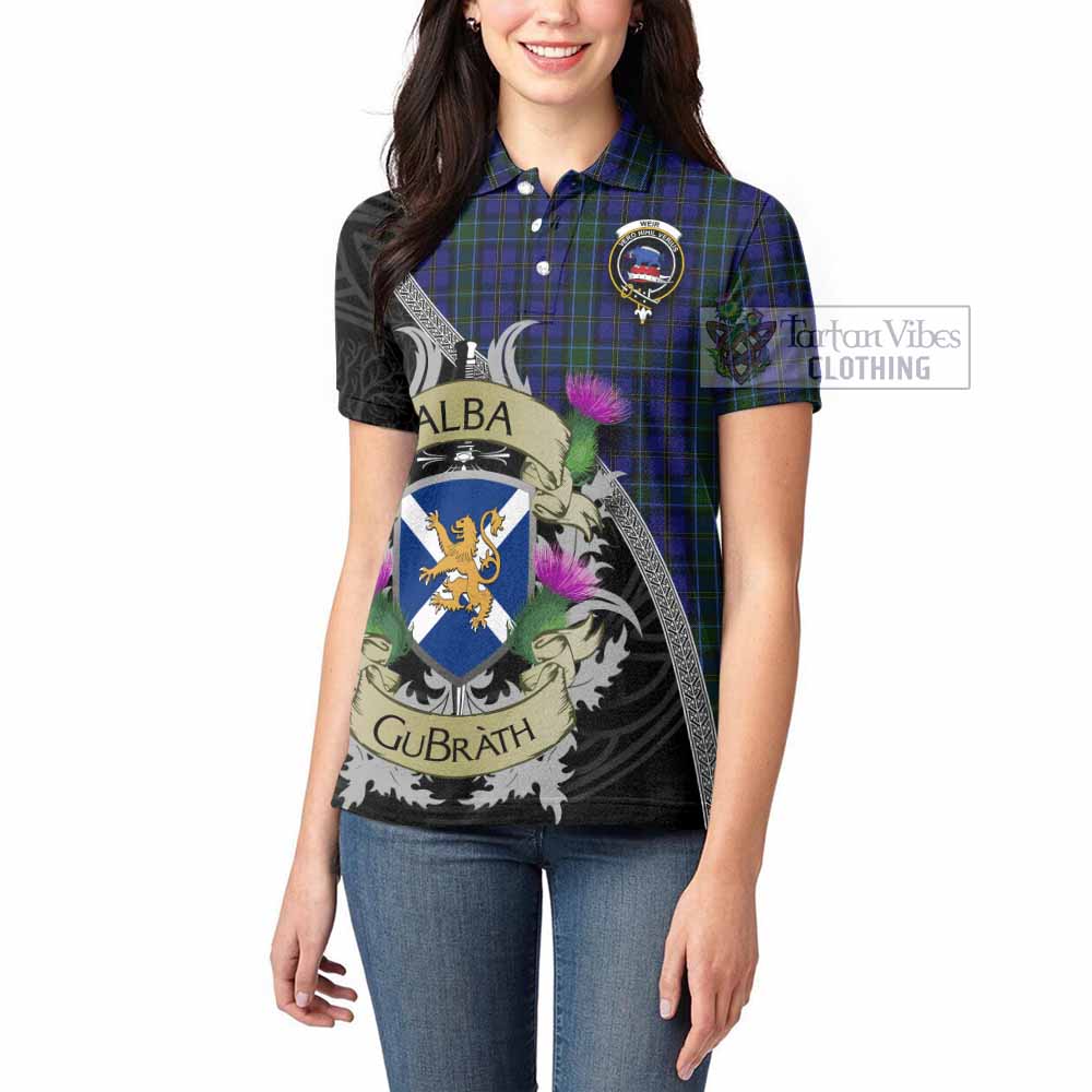 Tartan Vibes Clothing Weir Tartan Family Crest Women's Polo Shirt Lion Rampant Royal Thistle Shield Celtic Inspired