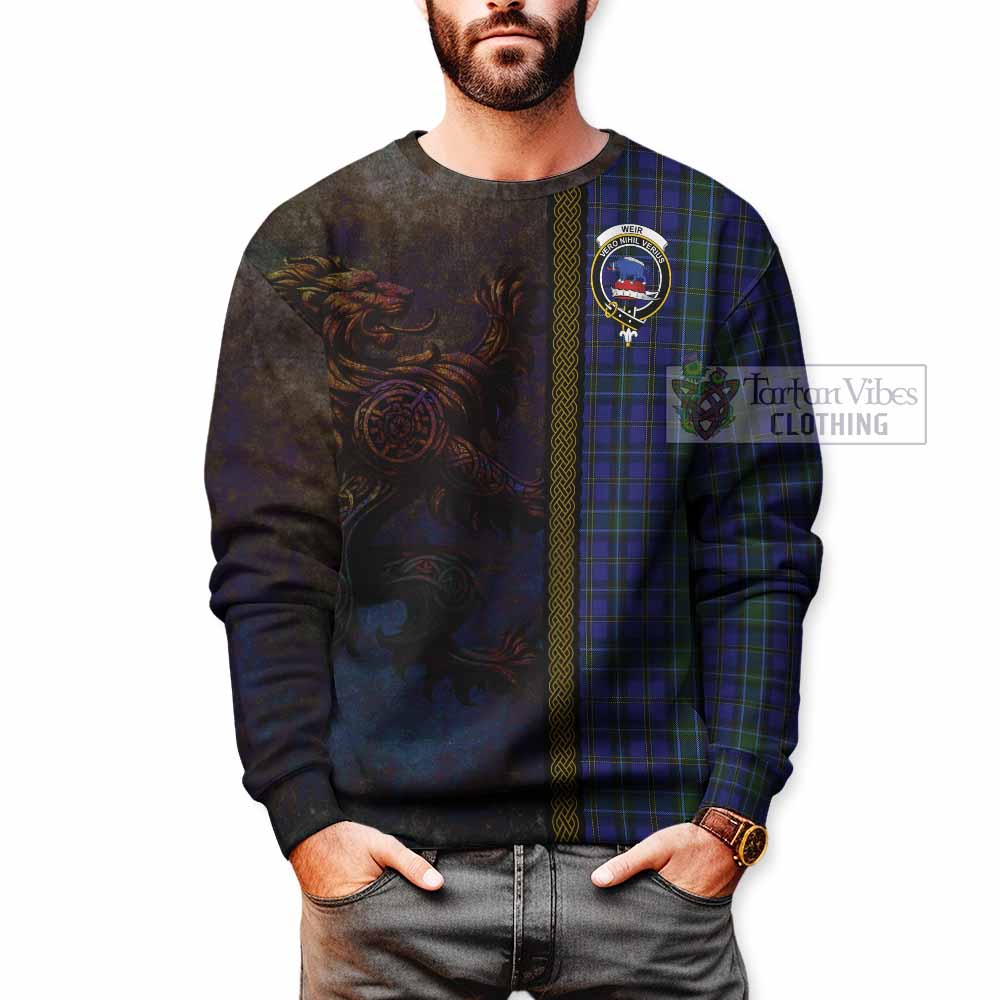Tartan Vibes Clothing Weir Tartan Family Crest Sweatshirt Alba Gu Brath Be Brave Lion Ancient Style