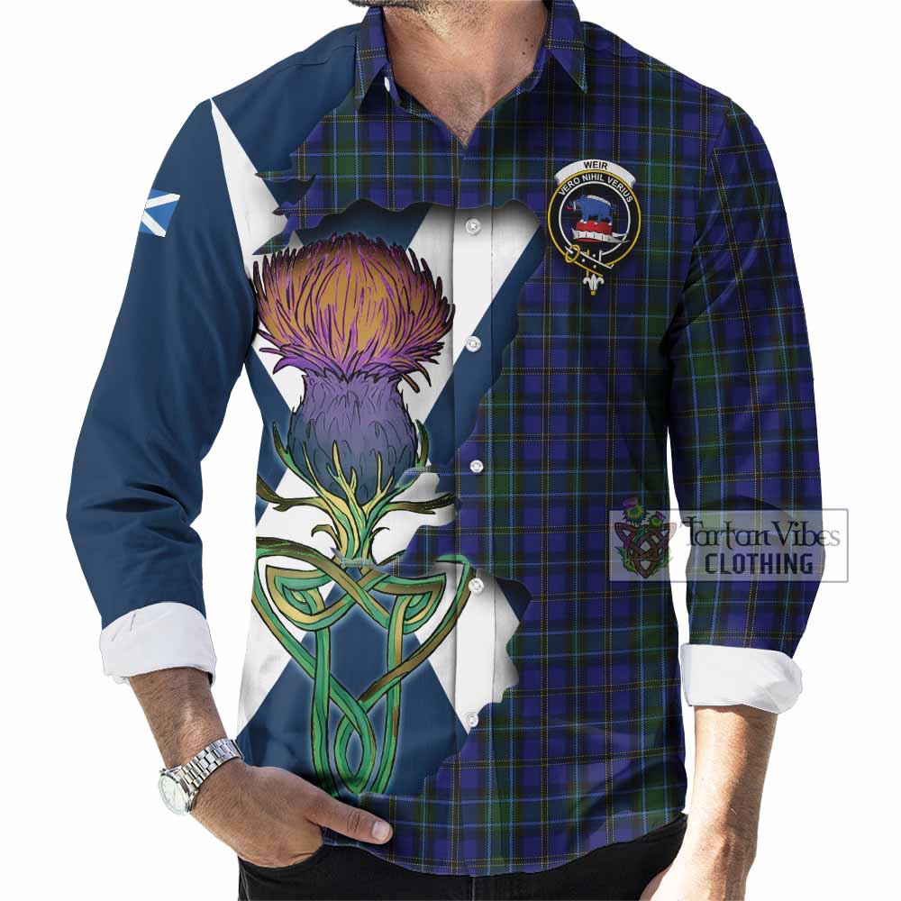 Tartan Vibes Clothing Weir Tartan Family Crest Long Sleeve Button Shirt Scottish Thistle Celtic Inspired